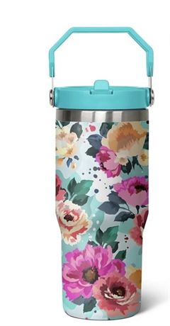 30oz Pioneer Stainless Steel Tumbler with Top Handle,Colorful Floral Travel