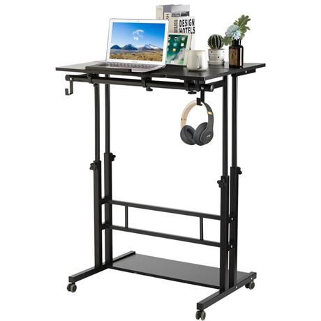 SIDUCAL Mobile Stand Up Desk, Adjustable Laptop Desk with Wheels Storage Desk
