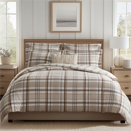 Levtex Home - Spencer Plaid Neutral - Full/Queen Duvet Cover (90x94in.) + Two