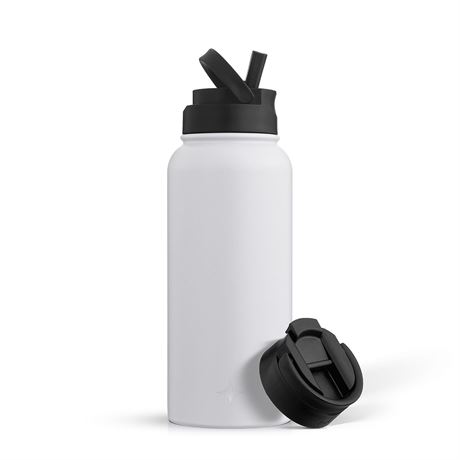 JoyJolt Vacuum Insulated Water Bottle with Flip Lid & Sport Straw Lid - 32 oz -
