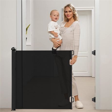 Retractable Baby Gate Dog Gate - BTXON 55" Auto Lock Pet Gate Mesh Safety Baby