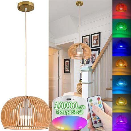 1 Pack Battery Operated Pendant Light, RGB Color Changing Rechargeable Hanging