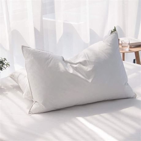 Luxury Goose Feathers Down Pillow Queen Size, Hotel Quality Fluffy Bed Pillow,