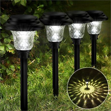 Glass Solar Lights Outdoor, 8 Pack Super Bright Solar Pathway Lights, Up to 12