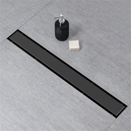 SaniteModar Linear Shower Drain,Black Shower Drain 48 inch with Flat & Tile