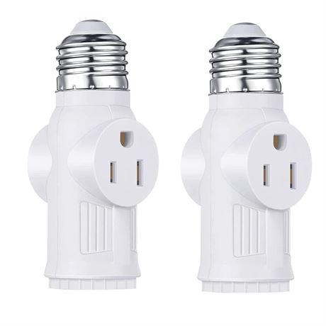 2 PCS 3 Prong Light Bulb Outlet Socket Plug Adapter, Polarized White Light Bulb