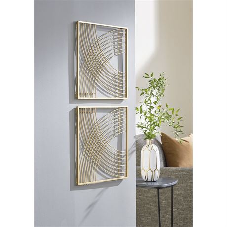 Dalkins 19.28 in. X 19.28 in. Goldtone Wall Decor with Gold Light Metal Work
