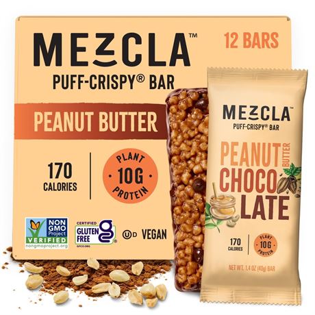 Mezcla Puff Crispy Protein Bars, Gluten Free & Vegan Protein Bars, 10g Protein,