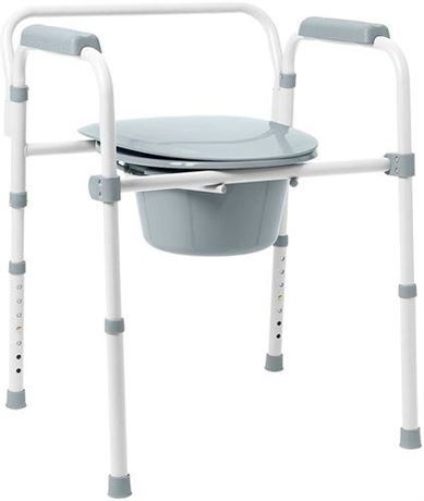 Medline 3 in 1 Elongated Steel Folding Commode, 350 Lb. Capacity