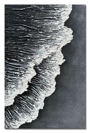 zoinart Handmade Black and White Beach Wall Art 24x36 Inch Modern Abstract Sea