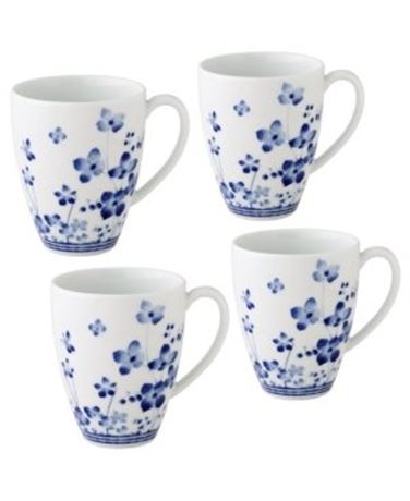 Bloomington Road Blue 16 Fl. Oz. (Blue) Porcelain Mugs, (Set of 4)