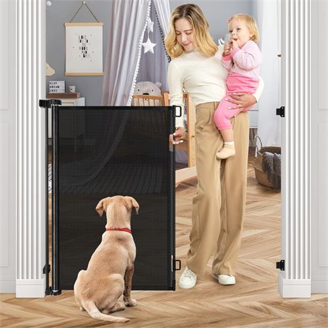 42 Inch Extra Tall Retractable Dog Gate Babies and Dogs Can't Get Under The