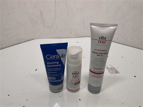 Cera Ve healing ointment, Elta MD UV daily 40 tinted & Elta MD UV physical