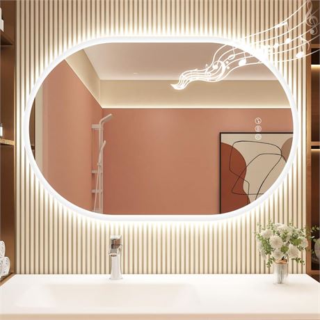 24"x36" LED-Bathroom-Mirror-with-Lights, Wall-Mounted with Bluetooth Speaker,