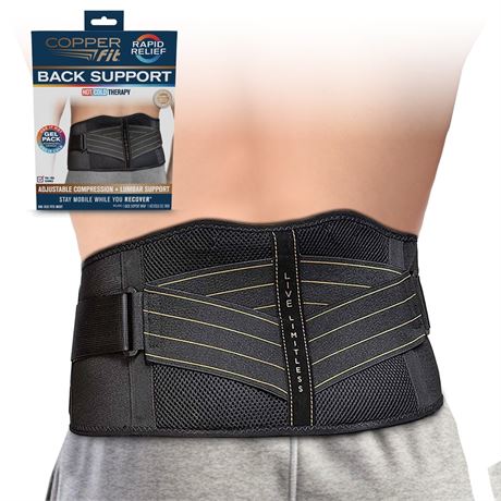 Copper Fit® Adjustable Back Support Brace, Includes Hot/Cold Gel Pack, One Size