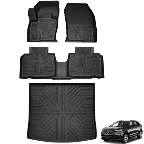 KARPAL Floor Mats Cargo Mat Fit for 2015-2024 Ford Edge, Front & 2nd Row &