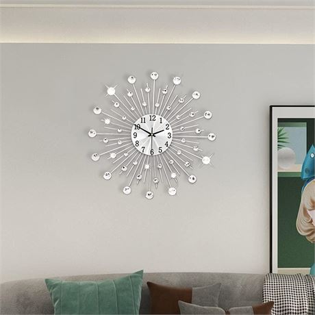 Large Wall Clock for Living Room Decor Modern Big Crystal Non-Ticking Quiet