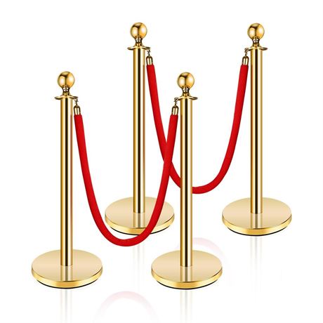 Stainless Steel Stanchion Post,5 FT Red Carpet Ropes, Stanchion Post with Ball