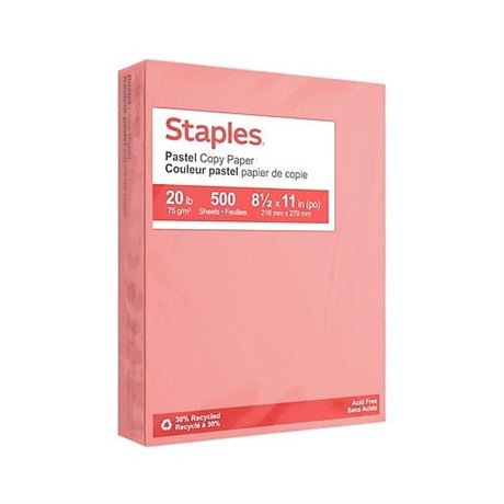 Staples 30% Recycled Pastel Coloured Copy Paper - Letter - 8-1/2" X 11" -