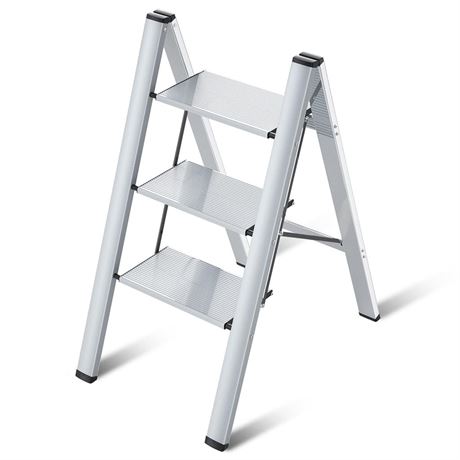 3 Step Ladder Aluminum Lightweight Folding Step Stool Wide Anti-Slip Pedal 330