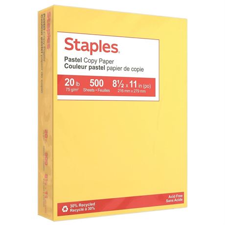 Staples Pastel 30% Recycled Color Copy Paper, 20 lbs., 8.5-inch x 11-inch,