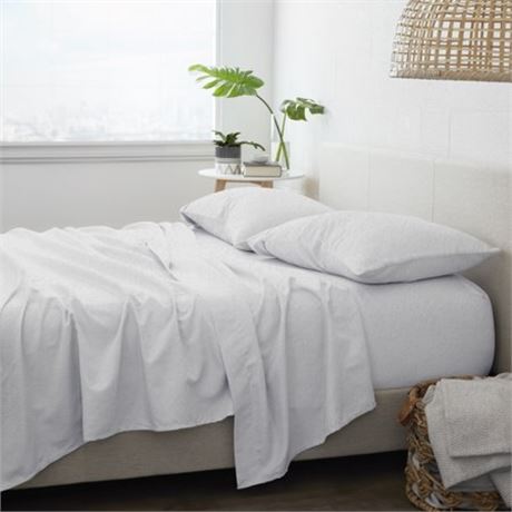 Home Collection Cotton Solid Flannel Deep Pocket Sheet Set, White