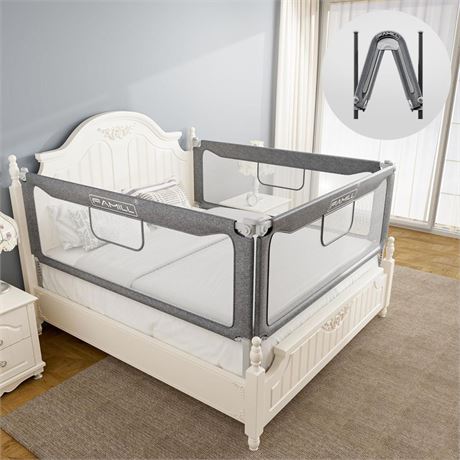 Bed Rail for Toddlers, 2 Minutes Assembly Foldable Rails for Queen, King Size,