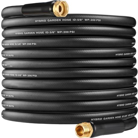 Hybrid Garden Hose 150 FT x 5/8",Heavy Duty Water Hose With 3/4" Solid Brass