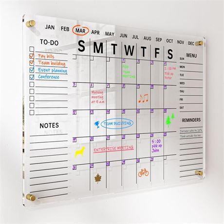 Acrylic Wall Calendar with Dry Erase Surface | 28x20" Clear Monthly Planning