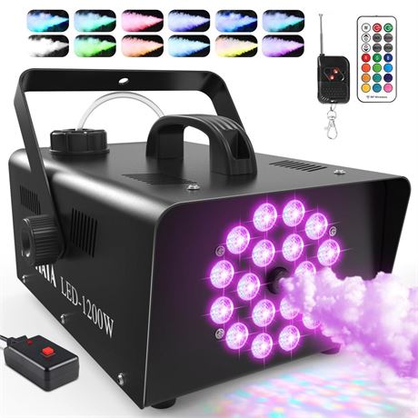 MOSFiATA Fog Machines, Smoke Machine with 18 RGB LED Lights Effect, 1200W and