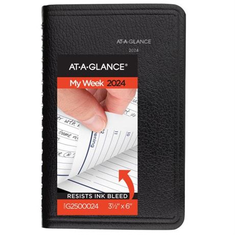 At-a-GLANCE DayMinder 2024 Weekly Appointment Book Planner Black Pocket 3 12 X 6