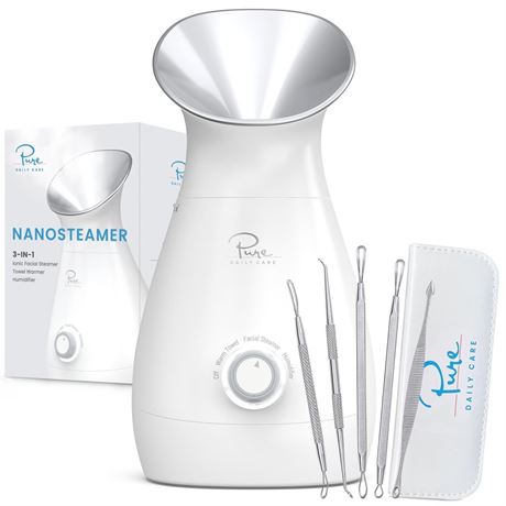 Pure Daily Care NanoSteamer Large 3-in-1 Nano Ionic Facial Steamer with Precise