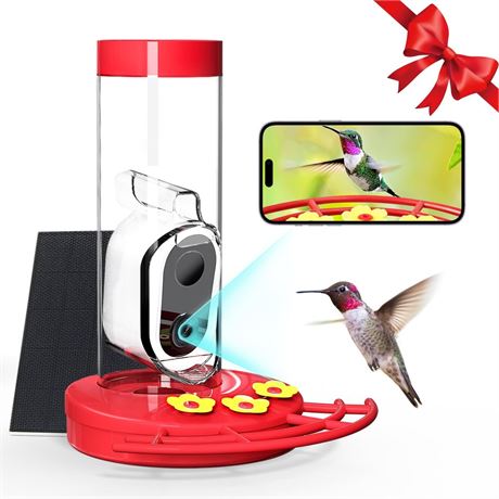 TT Nature Hummingbird Feeder with Camera Solar Powered, AI Identify Cloud