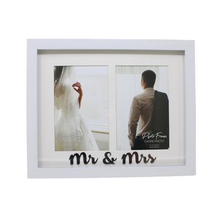 Wedding or Anniversary Mr & Mrs Photo Frame - Double Holds 2 Photographs,