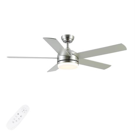 52 inch Nickel Ceiling Fan with Light and 6 speed Remote Control. Dimmable 3