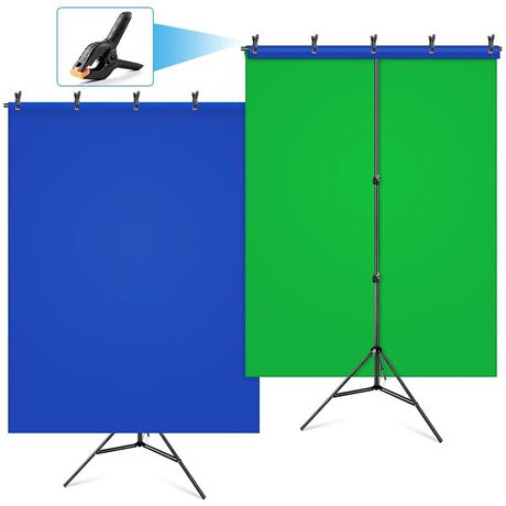 Blue Green Screen Backdrop Kit, HEMMOTOP 2-in-1 6.5x5ft Green Screen Stand for