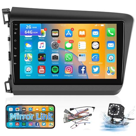 2G+64G Android Car Stereo for Honda Civic 2012-2015 with GPS Navigation, 9 Inch