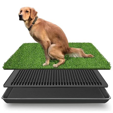 LOMANTOWN Dog Potty Tray Indoor Outdoor Dog Grass Pad with Tray Washable Pee