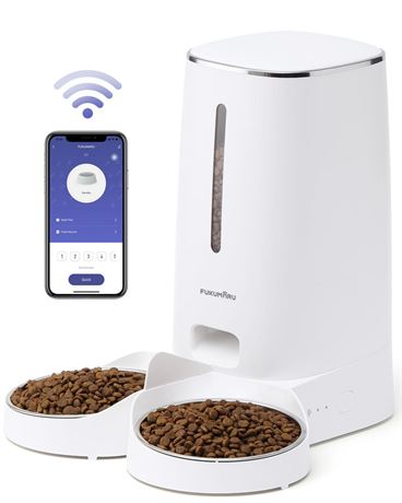 OFFSITE FUKUMARU Automatic Cat Feeder, 4L Dog Feeders with Double Bowls, Support