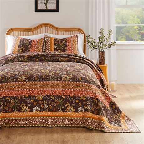 Barefoot Bungalow Audrey Vintage Floral Bedspread Set, Reversibe, Jumbo Sized,