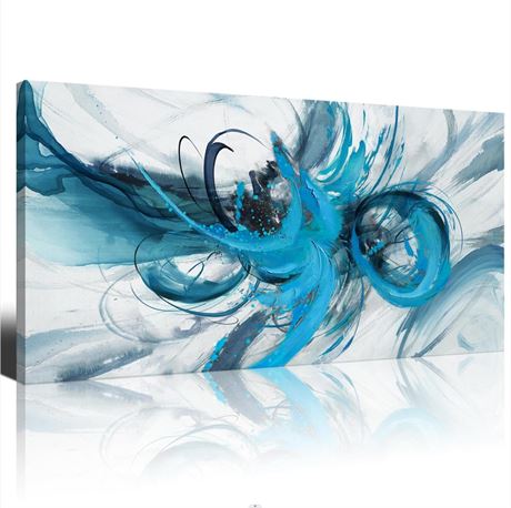 Canvas Wall Art for Living Room- Large Blue Abstract Wall Decor Framed