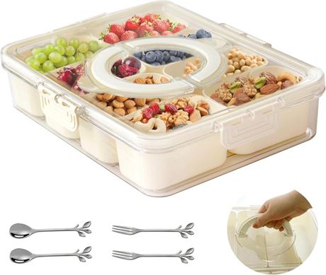 Snackle Box Container: Divided Serving Tray with Lid and Handle, Includes 8