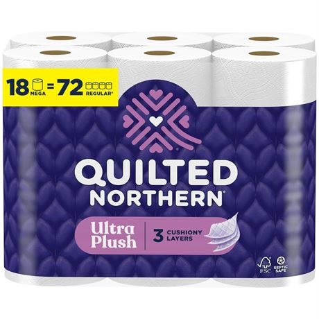 Quilted Northern Ultra Plush Toilet Paper, 17 Mega Rolls = 72 Regular Rolls, 3X