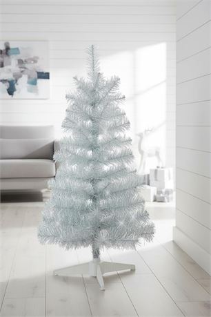 Silver Christmas Tinsel Tree, 36 Inches High x 17 Inches Wide, 88 Tips, Wired
