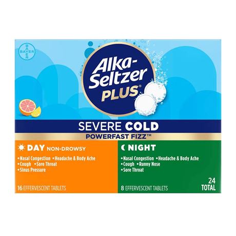 Alka-Seltzer Plus Powerfast Fizz Severe Day + Night Cold Medicine, Effervescent