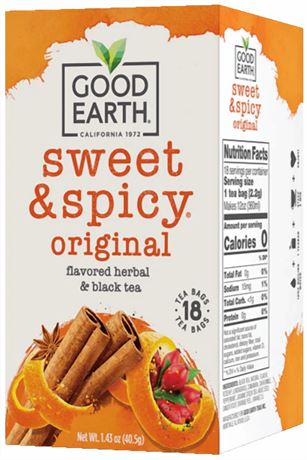 Good Earth, Sweet & Spicy, Herbal Black Tea, Tea Bags, 18 Count