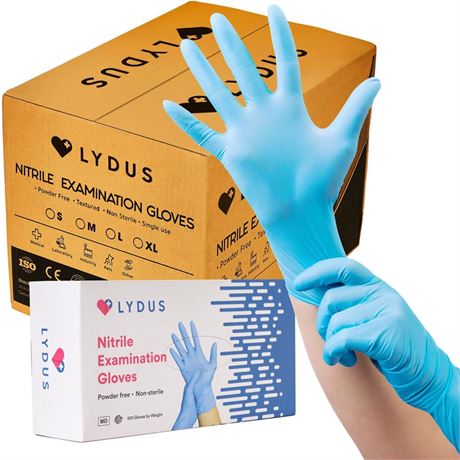 Lydus Medical-Grade 10 x 100-ct Blue Nitrile Gloves, Disposable, Non-Sterile