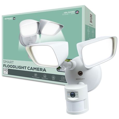 Merkury Smart Merkury Floodlight Camera, Smart Wi-Fi, 1800 Lumens, Motion