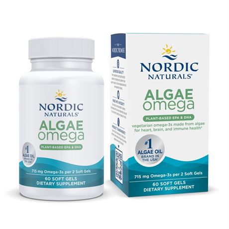 Nordic Naturals Algae Omega Softgels, 715 Mg, Plant-Based EPA & DHA, 60 Ct