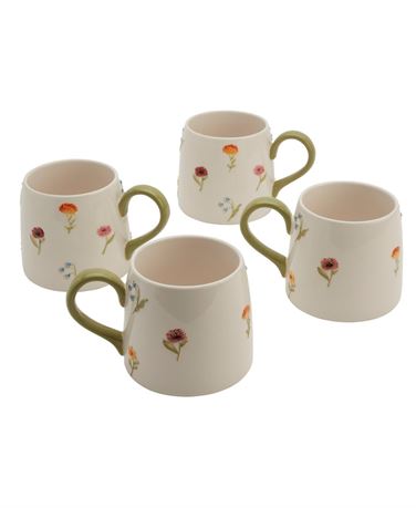 Haven Stoneware Floral Mug, Set of 4 - Ivory